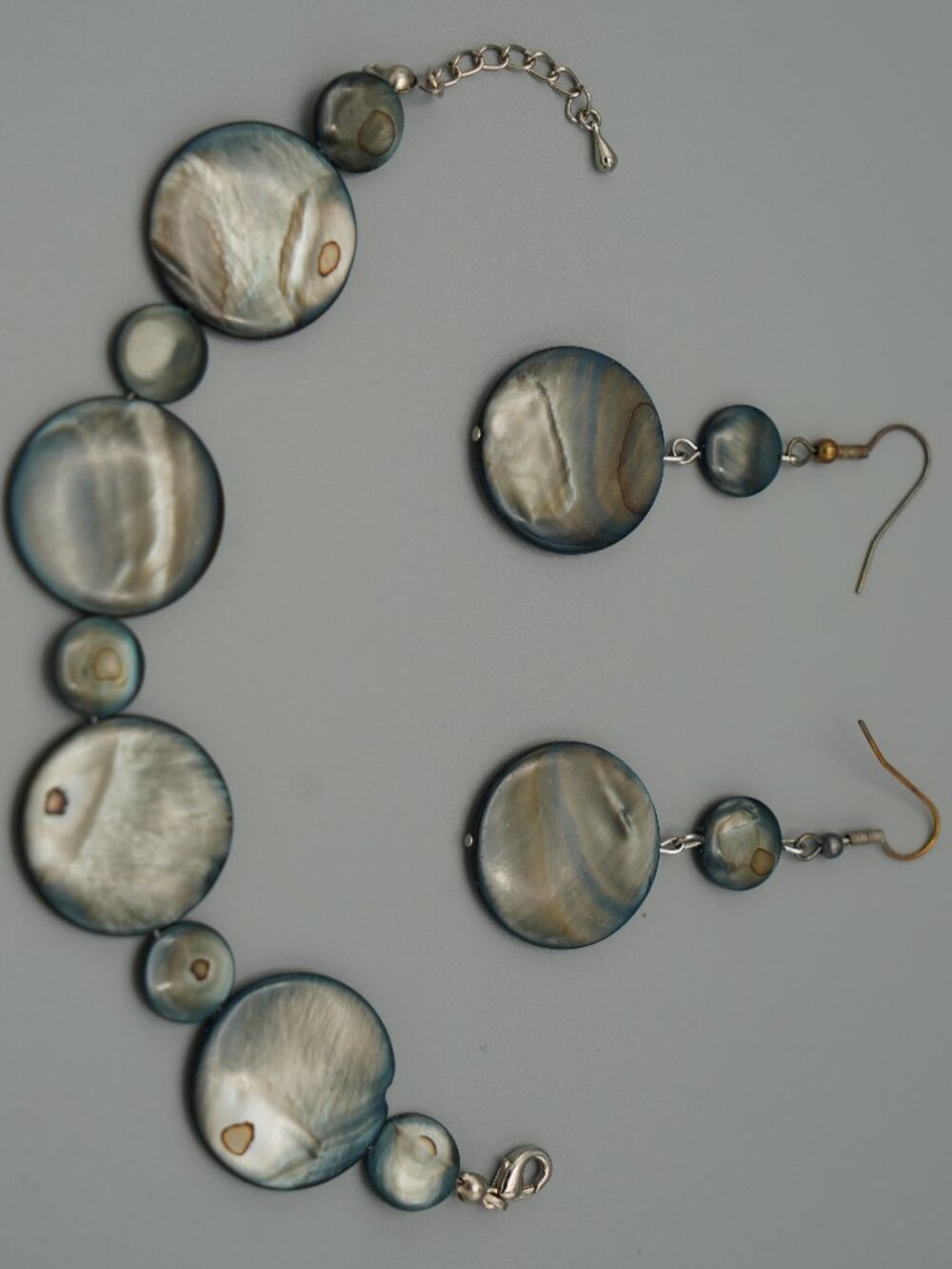 Vintage Blue Shell Mother of Pearl Bracelet and Earring Set